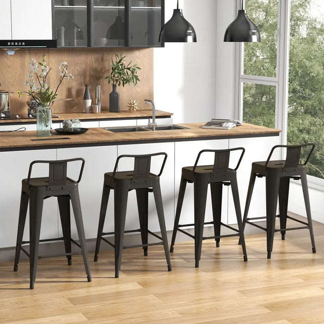 24 Inch Set of 4 Cafe Side Chairs with Rubber Feet and Removable Backs-Gun Costway