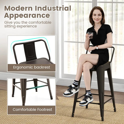 24 Inch Set of 4 Cafe Side Chairs with Rubber Feet and Removable Backs-Gun Costway