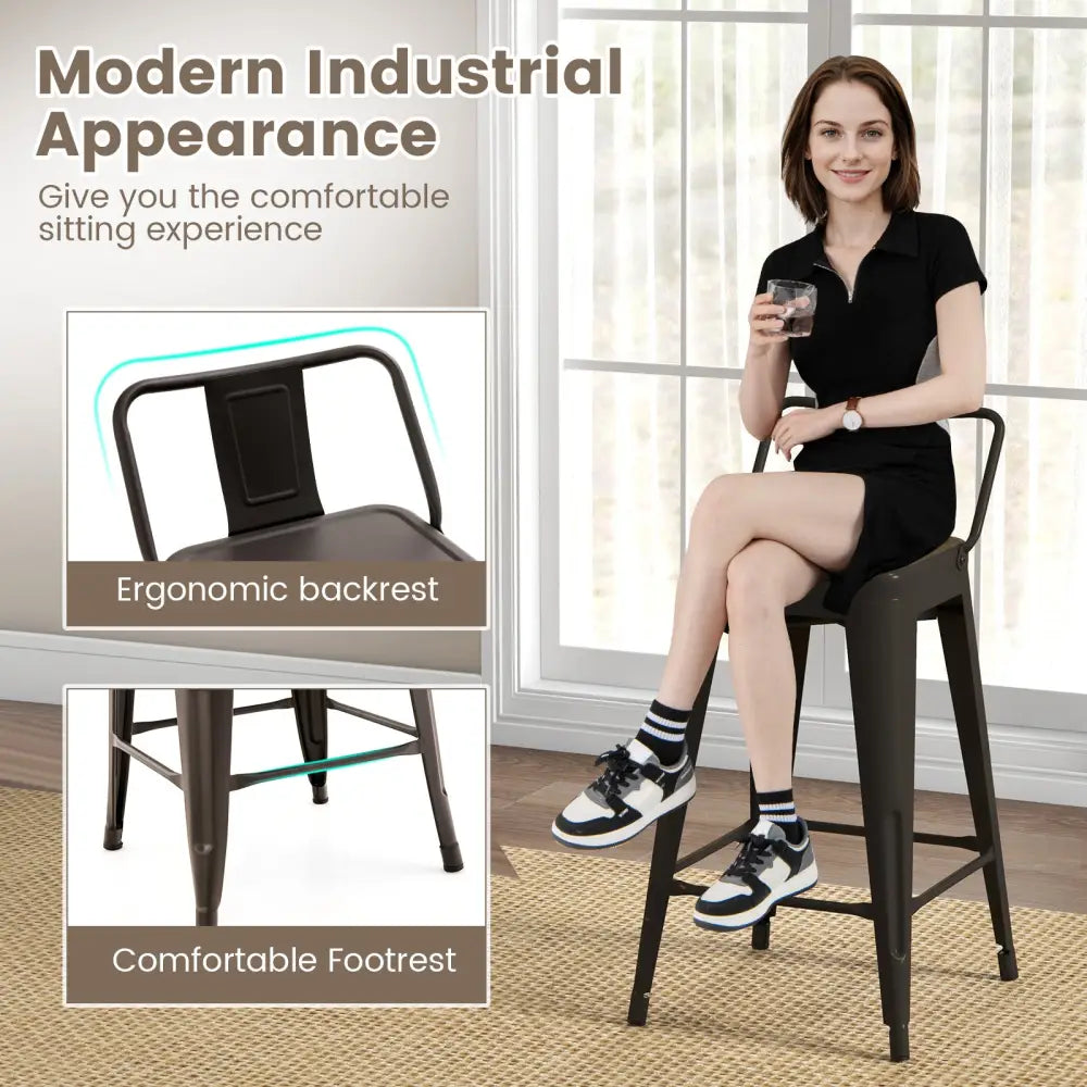 24 Inch Set of 4 Cafe Side Chairs with Rubber Feet and Removable Backs-Gun Costway