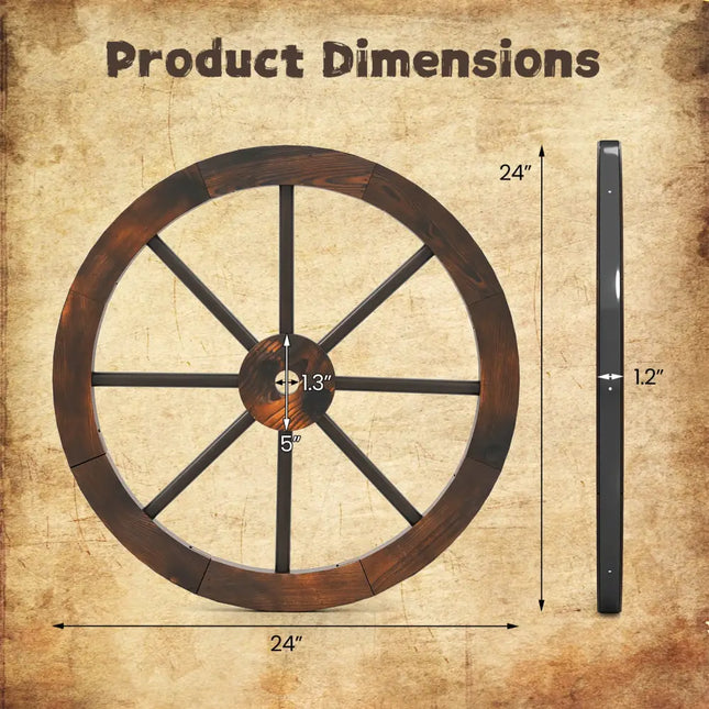 24 Inch Set of 4 Decorative Wooden Wagon Wheel Carbonized Solid Fir Wood - Rustic Brown - Outdoor Decor