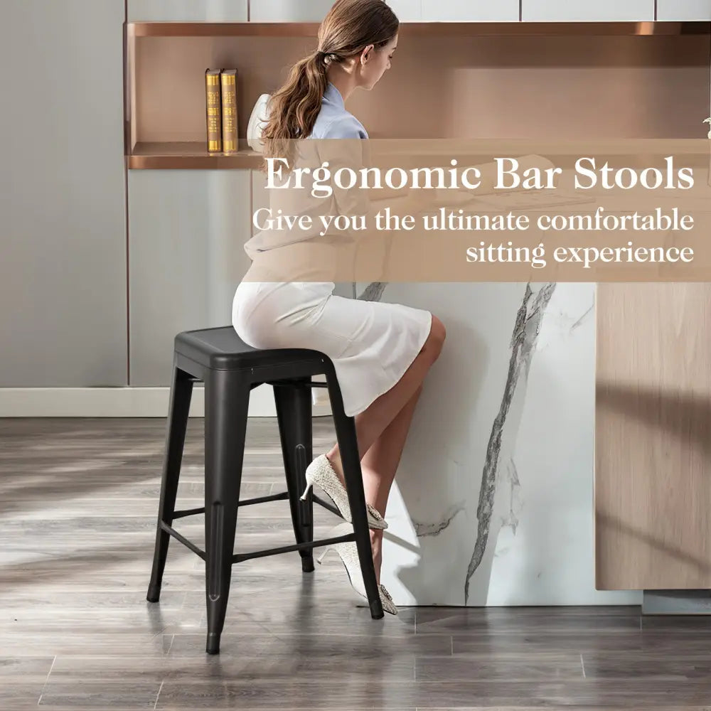 24 Inch Set of 4 Tolix Style Counter Height Barstool Stackable Chair-Black - Black - Bar Stools
