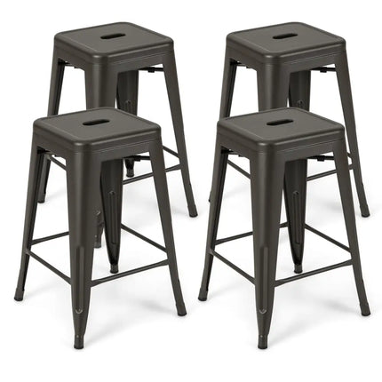 24 Inch Set of 4 Tolix Style Counter Height Barstool Stackable Chair-Gun Costway
