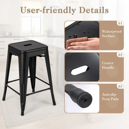 24 Inch Set of 4 Tolix Style Counter Height Barstool Stackable Chair-Black Costway