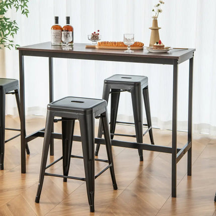 24 Inch Set of 4 Tolix Style Counter Height Barstool Stackable Chair-Black Costway