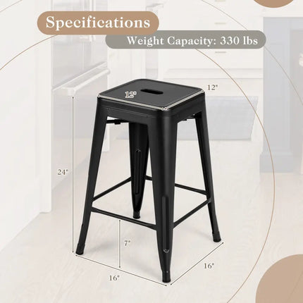24 Inch Set of 4 Tolix Style Counter Height Barstool Stackable Chair-Black Costway