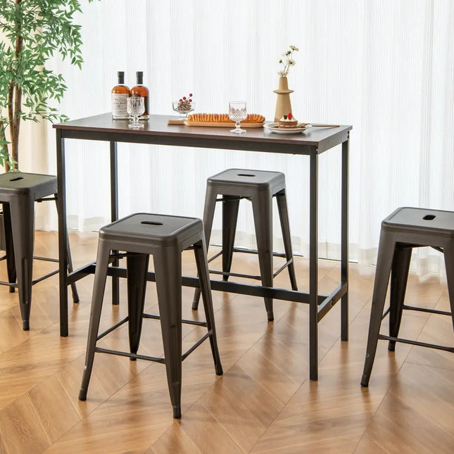 24 Inch Set of 4 Tolix Style Counter Height Barstool Stackable Chair-Gun Costway