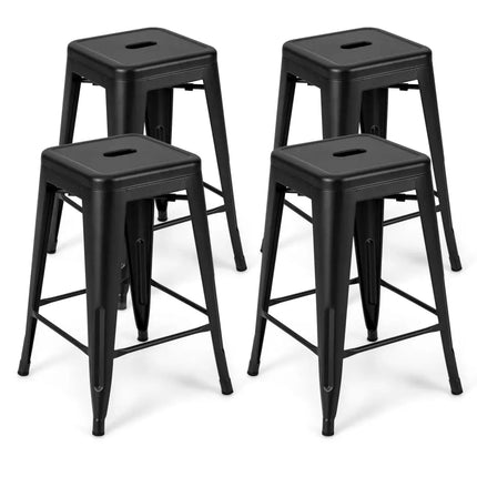 24 Inch Set of 4 Tolix Style Counter Height Barstool Stackable Chair-Black Costway