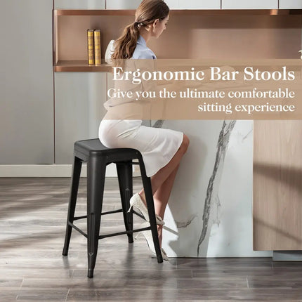 24 Inch Set of 4 Tolix Style Counter Height Barstool Stackable Chair-Black Costway