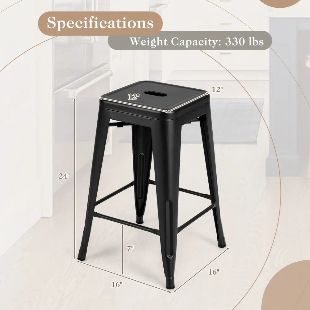 24 Inch Set of 4 Tolix Style Counter Height Barstool Stackable Chair-Black - Black - Bar Stools