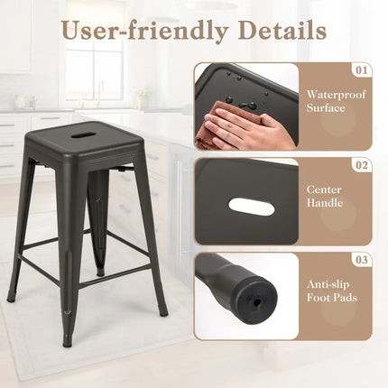 24 Inch Set of 4 Tolix Style Counter Height Barstool Stackable Chair-Gun Costway