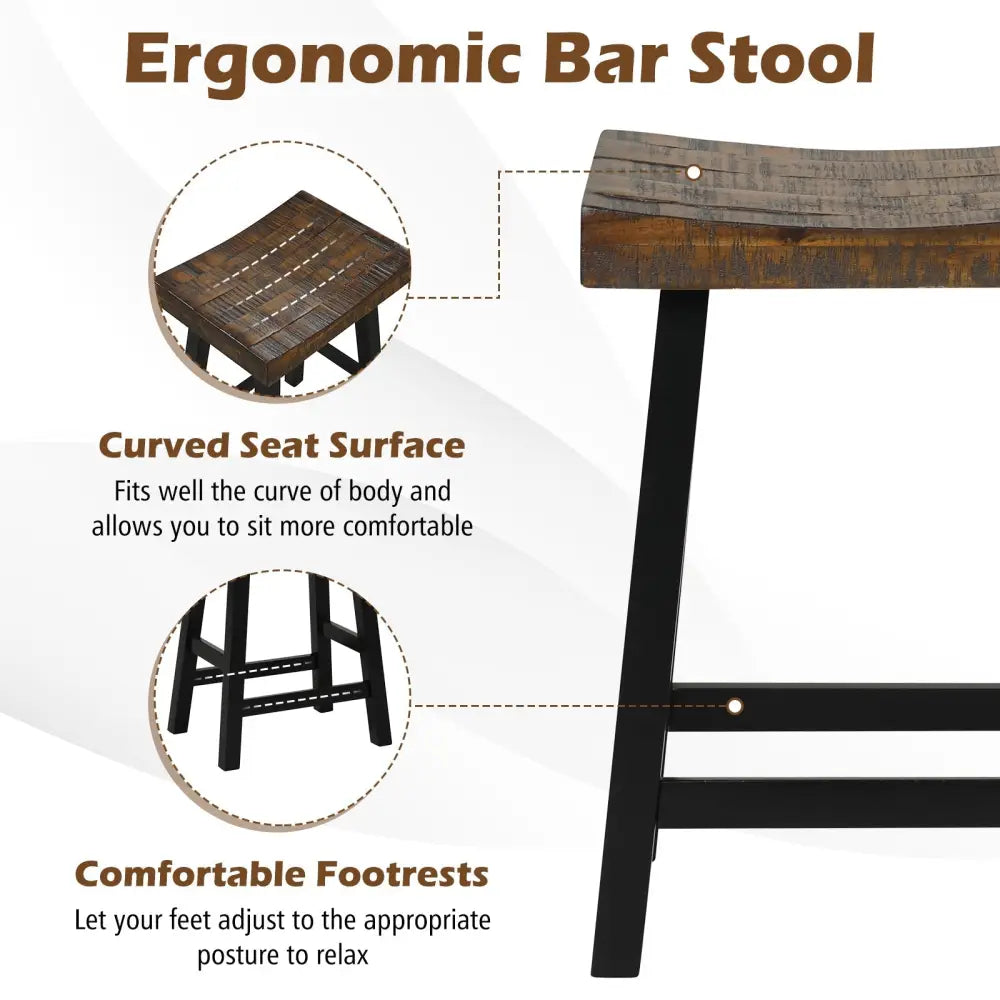 24 Inch Solid Wood Saddle-Seat with Curved Seat Surface and Comfortable Footrests-24 inches Costway