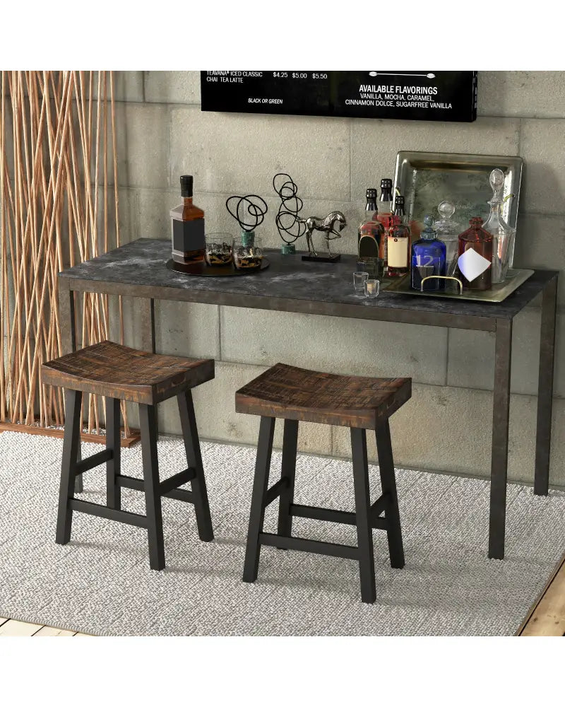 24 Inch Solid Wood Saddle-Seat with Curved Seat Surface and Comfortable Footrests-24 inches - Wood - Bar Stools