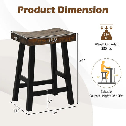 24 Inch Solid Wood Saddle-Seat with Curved Seat Surface and Comfortable Footrests-24 inches Costway
