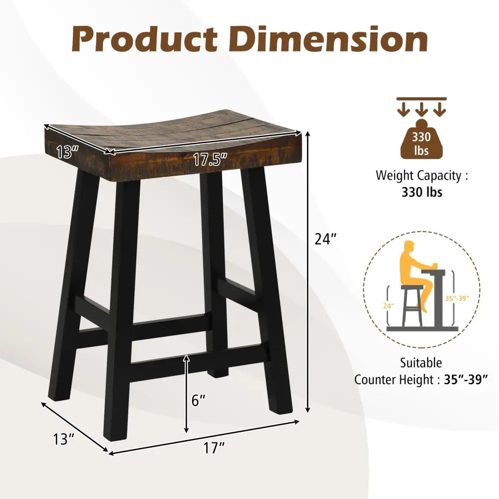 24 Inch Solid Wood Saddle-Seat with Curved Seat Surface and Comfortable Footrests-24 inches Costway