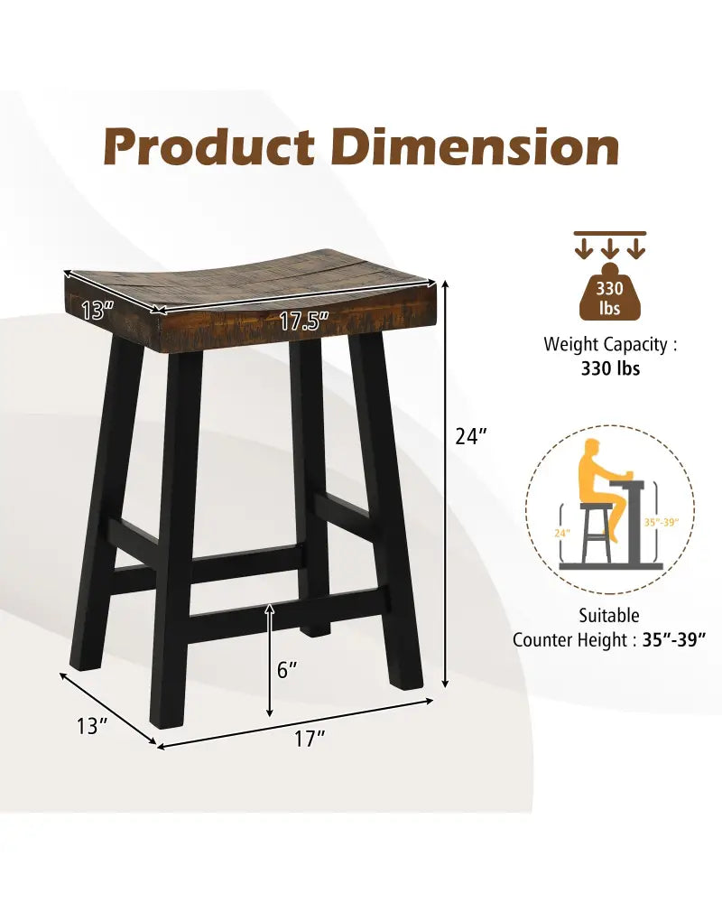 24 Inch Solid Wood Saddle-Seat with Curved Seat Surface and Comfortable Footrests-24 inches - Wood - Bar Stools