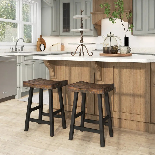 24 Inch Solid Wood Saddle-Seat with Curved Seat Surface and Comfortable Footrests-24 inches Costway