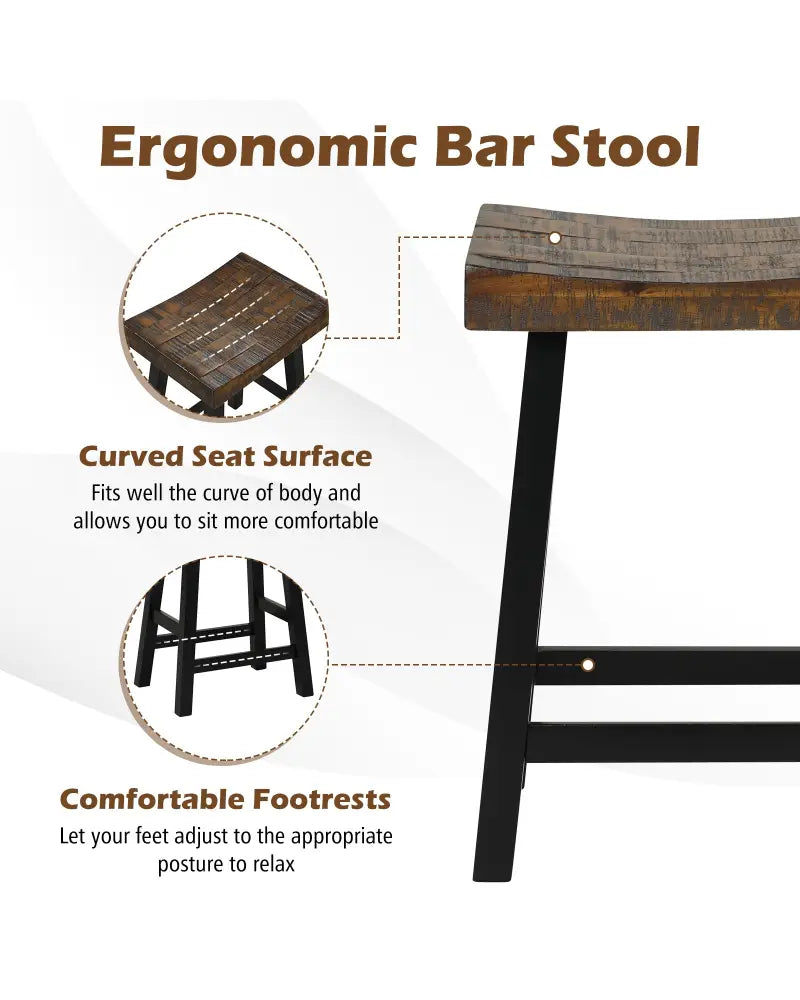 24 Inch Solid Wood Saddle-Seat with Curved Seat Surface and Comfortable Footrests-24 inches - Wood - Bar Stools