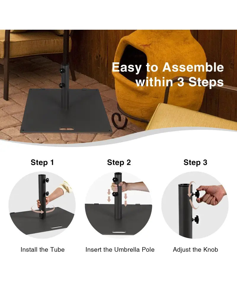 24 Inch Square Patio Umbrella Base 50 LBS Weighted-Black - Black - Outdoor Umbrella Bases