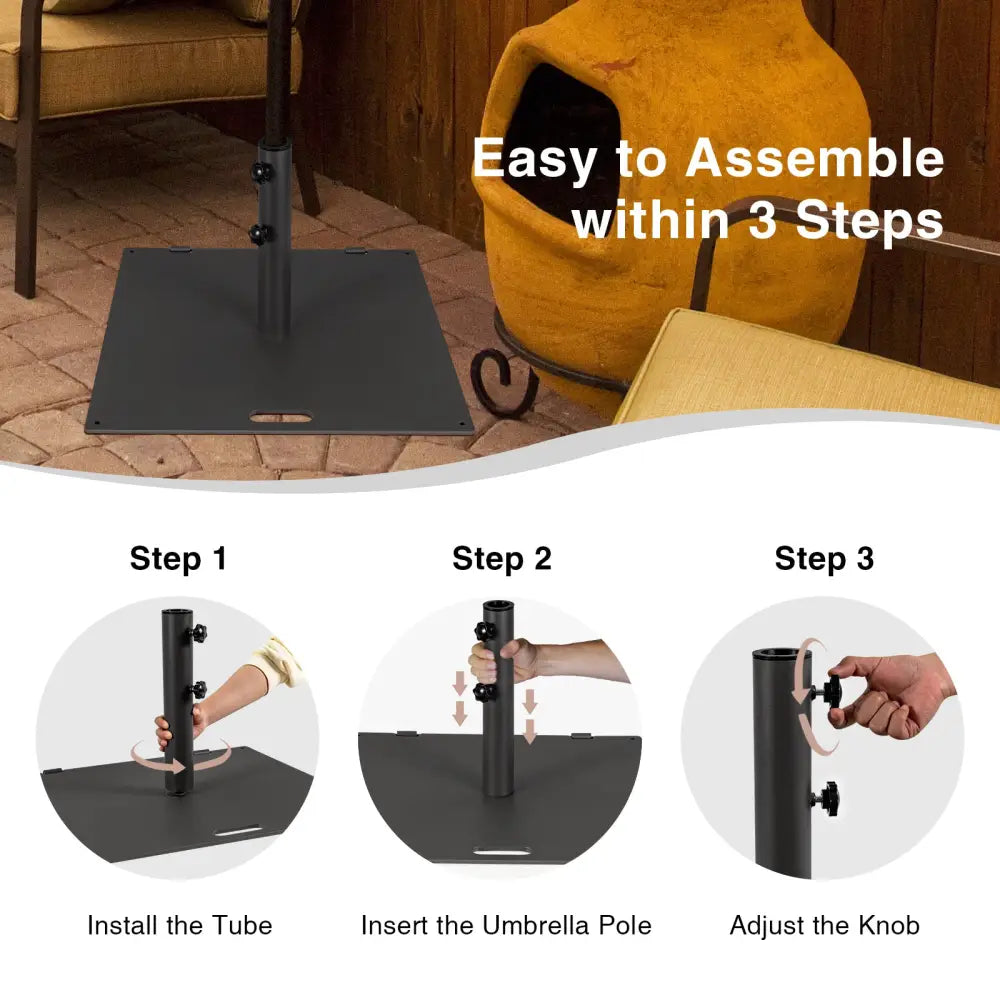 24 Inch Square Patio Umbrella Base 50 LBS Weighted-Black - Black - Outdoor Umbrella Bases