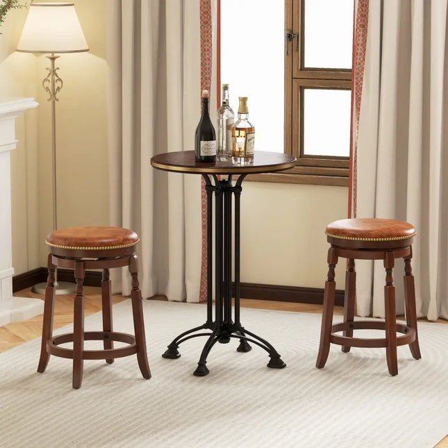 24 Inch Swivel Bar Stool Set of 2 with Upholstered Seat and Rubber Wood Frame-24 inches Costway