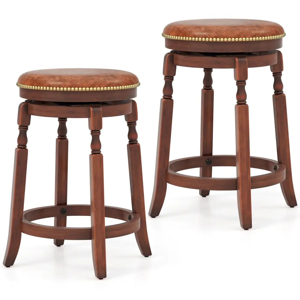 24 Inch Swivel Bar Stool Set of 2 with Upholstered Seat and Rubber Wood Frame-24 inches Costway