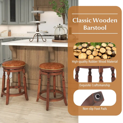 24 Inch Swivel Bar Stool Set of 2 with Upholstered Seat and Rubber Wood Frame-24 inches Costway