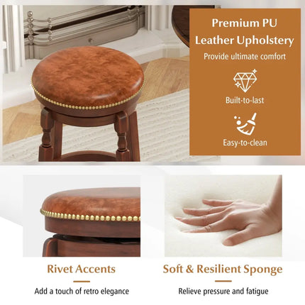 24 Inch Swivel Bar Stool Set of 2 with Upholstered Seat and Rubber Wood Frame-24 inches Costway