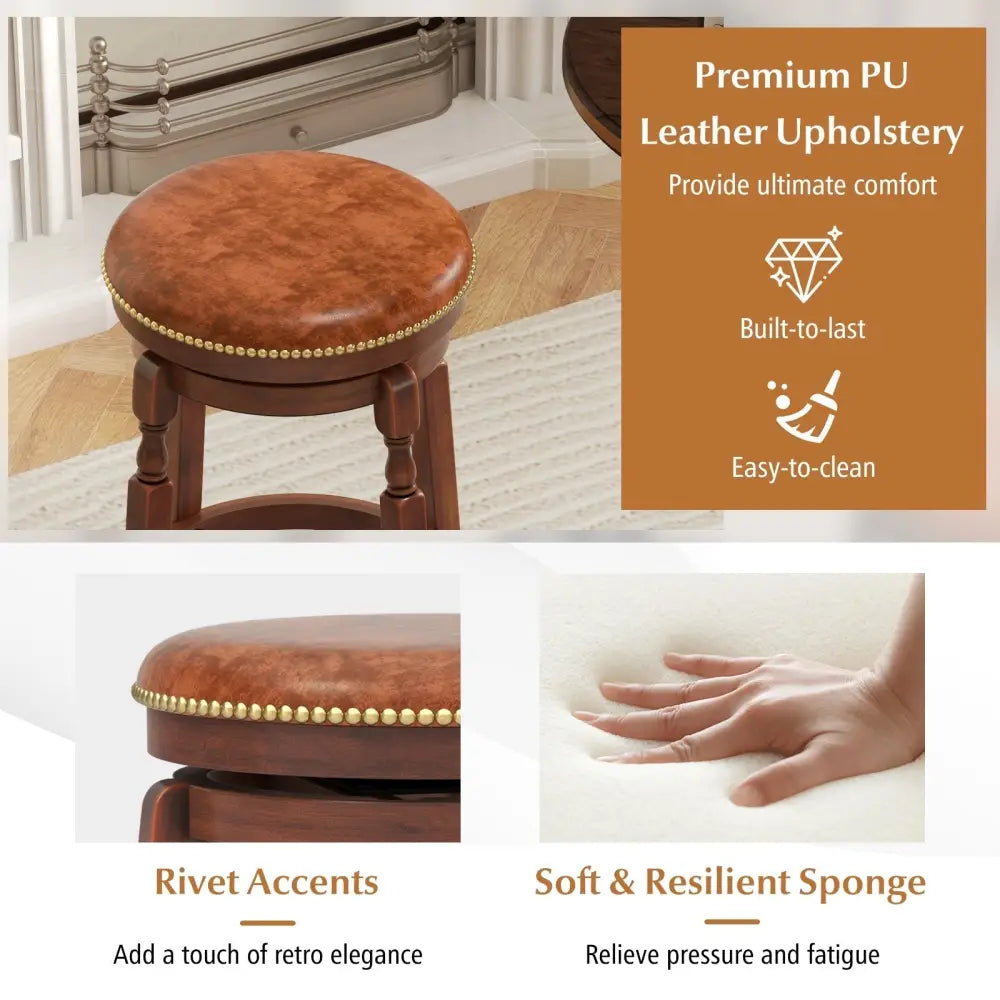 24 Inch Swivel Bar Stool Set of 2 with Upholstered Seat and Rubber Wood Frame-24 inches Costway