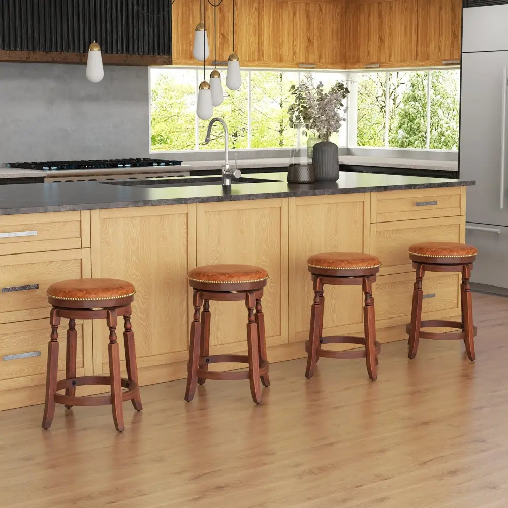 24 Inch Swivel Bar Stool Set of 2 with Upholstered Seat and Rubber Wood Frame-24 inches Costway