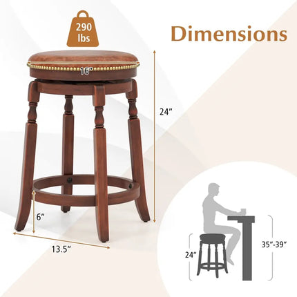 24 Inch Swivel Bar Stool Set of 2 with Upholstered Seat and Rubber Wood Frame-24 inches Costway