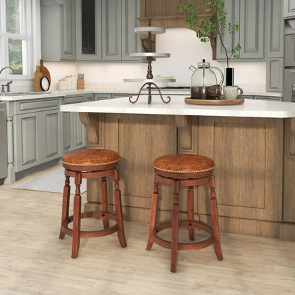24 Inch Swivel Bar Stool Set of 2 with Upholstered Seat and Rubber Wood Frame-24 inches Costway