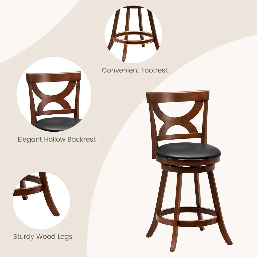 24 Inch Swivel Bar Stools Set of 2 with Soft Cushion and Elegant Hollow Backrest Costway