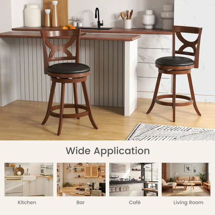 24 Inch Swivel Bar Stools Set of 2 with Soft Cushion and Elegant Hollow Backrest Costway