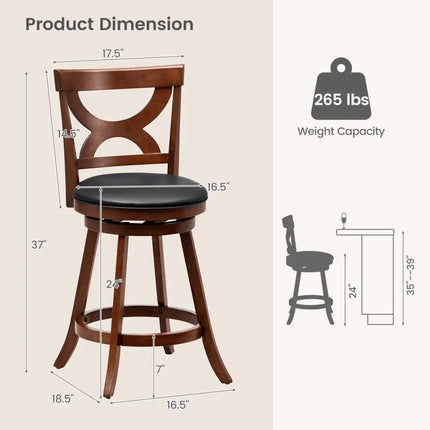 24 Inch Swivel Bar Stools Set of 2 with Soft Cushion and Elegant Hollow Backrest Costway