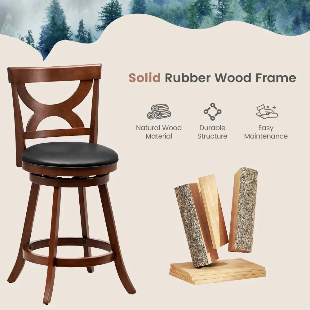 24 Inch Swivel Bar Stools Set of 2 with Soft Cushion and Elegant Hollow Backrest Costway