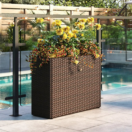 24 Inch Tall Raised Garden Bed All-Weather PE Rattan Wicker Flowerpot with Liner - Raised Garden Beds