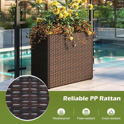 24 Inch Tall Raised Garden Bed All-Weather PE Rattan Wicker Flowerpot with Liner - Raised Garden Beds