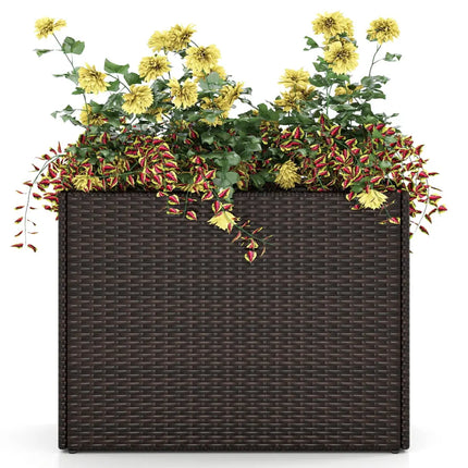 24 Inch Tall Raised Garden Bed All-Weather PE Rattan Wicker Flowerpot with Liner - Raised Garden Beds