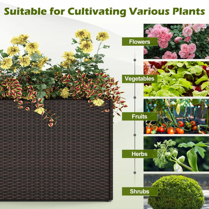 24 Inch Tall Raised Garden Bed All-Weather PE Rattan Wicker Flowerpot with Liner - Raised Garden Beds