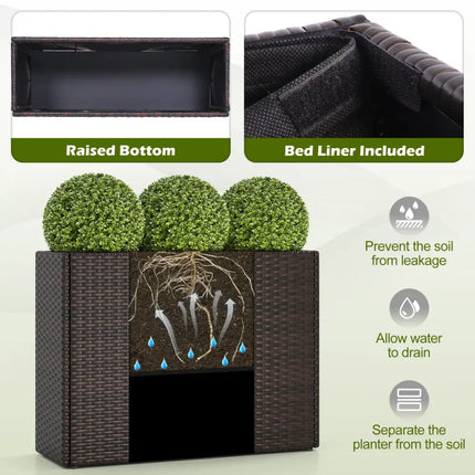 24 Inch Tall Raised Garden Bed All-Weather PE Rattan Wicker Flowerpot with Liner - Raised Garden Beds