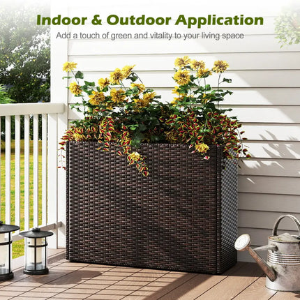 24 Inch Tall Raised Garden Bed All-Weather PE Rattan Wicker Flowerpot with Liner - Raised Garden Beds