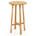 24 Inch Teak Wood Round Bar Table with Footrest for Indoors Outdoors Costway
