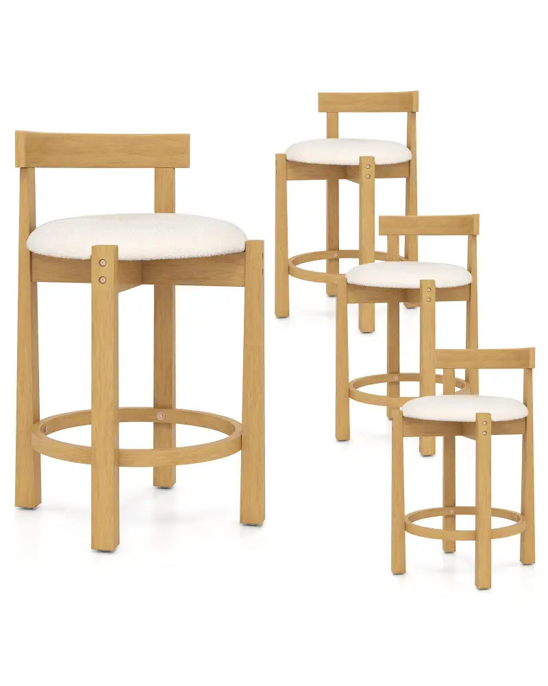 24 Inch Teddy Velvet Upholstered Counter Height Bar Stools with Backrests and Footrests-Set of 4 - White - Bar Stools