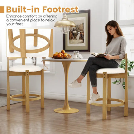 24 Inch Teddy Velvet Upholstered Counter Height Bar Stools with Backrests and Footrests-Set of 2 Costway