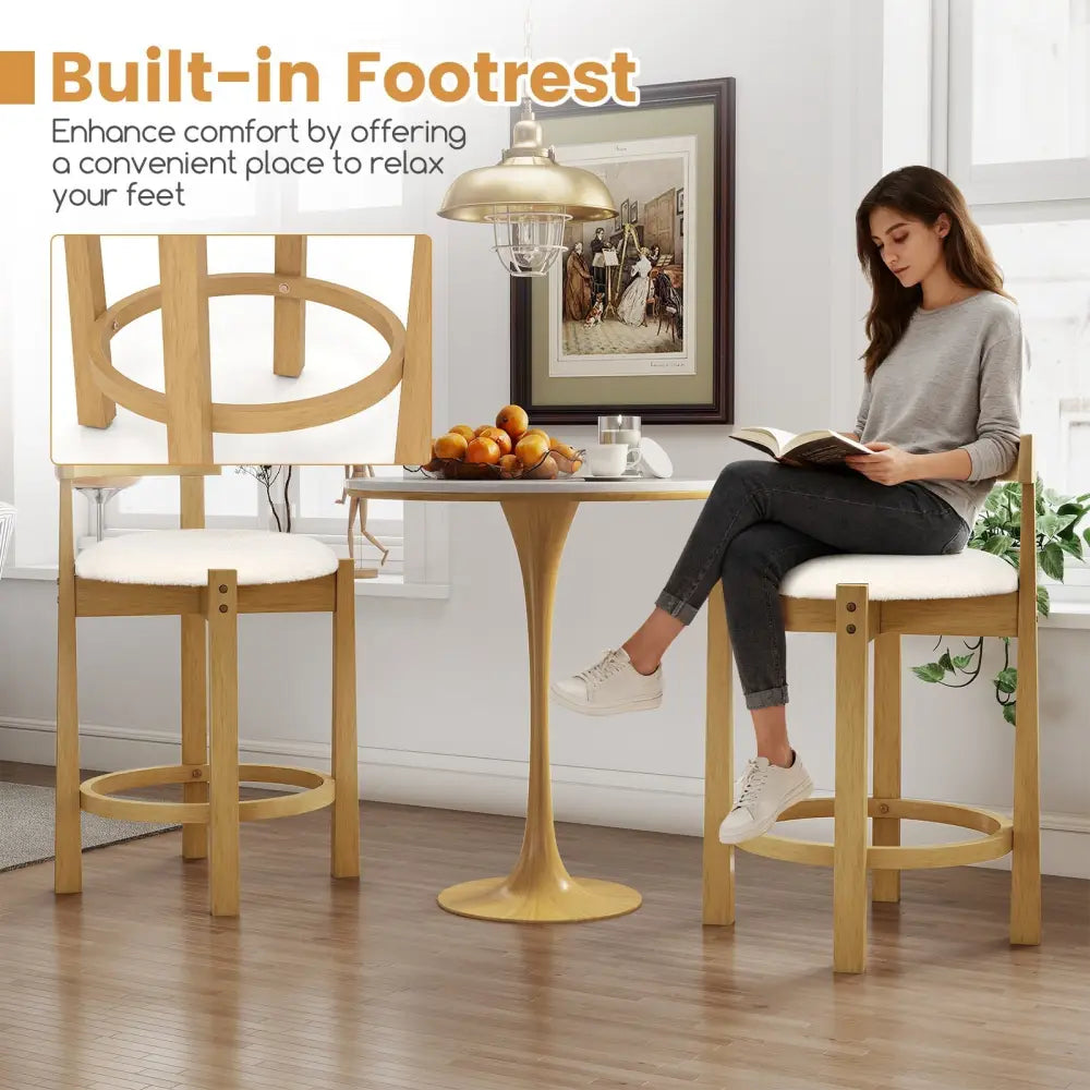 24 Inch Teddy Velvet Upholstered Counter Height Bar Stools with Backrests and Footrests-Set of 2 Costway