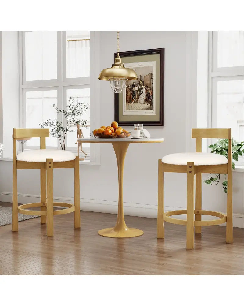 24 Inch Teddy Velvet Upholstered Counter Height Bar Stools with Backrests and Footrests-Set of 2 - White - Bar Stools
