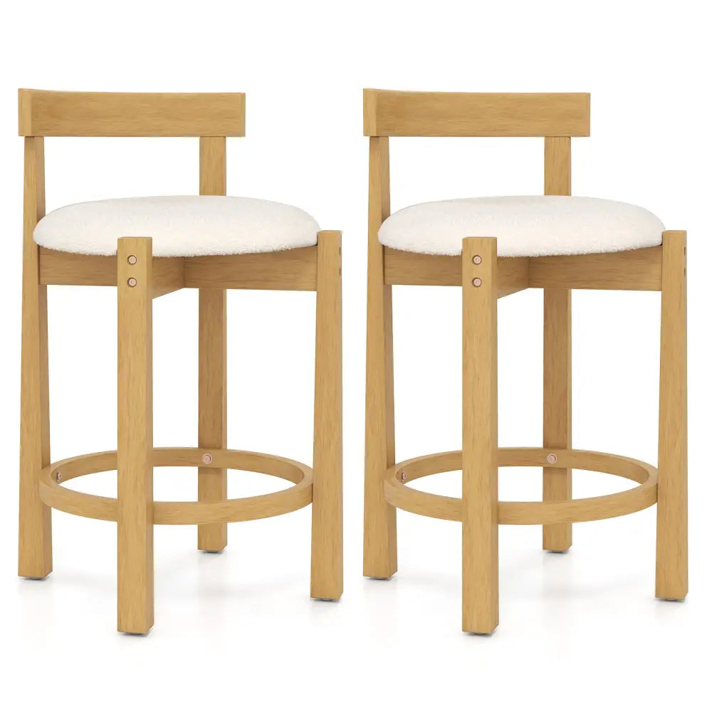 24 Inch Teddy Velvet Upholstered Counter Height Bar Stools with Backrests and Footrests-Set of 2 - White - Bar Stools