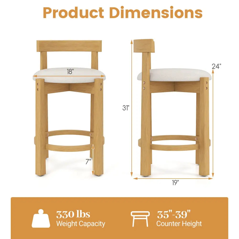 24 Inch Teddy Velvet Upholstered Counter Height Bar Stools with Backrests and Footrests-Set of 4 Costway