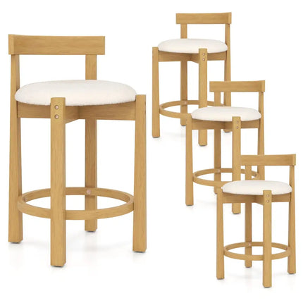 24 Inch Teddy Velvet Upholstered Counter Height Bar Stools with Backrests and Footrests-Set of 4 Costway