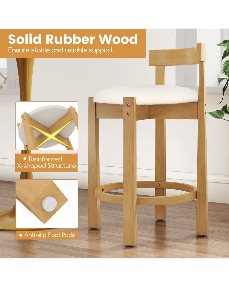 24 Inch Teddy Velvet Upholstered Counter Height Bar Stools with Backrests and Footrests-Set of 4 - White - Bar Stools